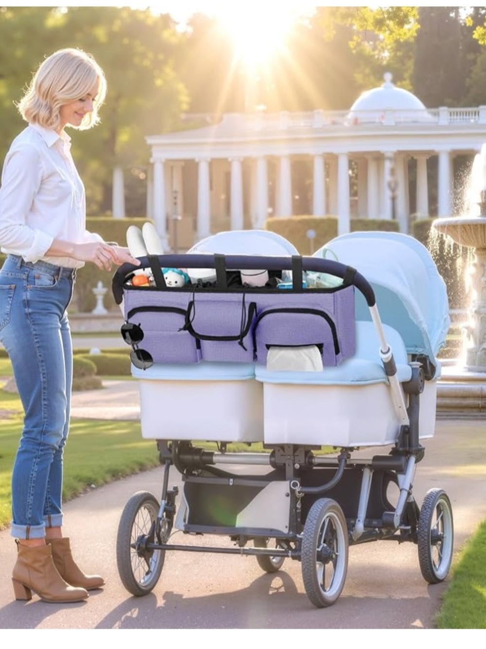 Double Stroller Organizer Caddy in Lavender